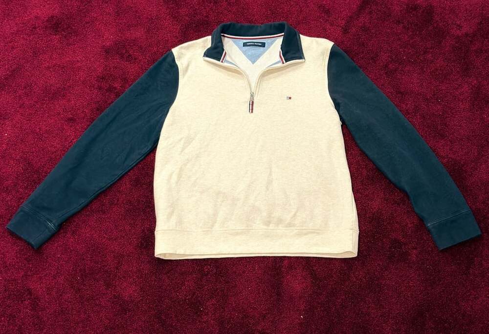 Tommy Hilfiger 1/4 Zip Pullover Sweatshirt Cream Navy
